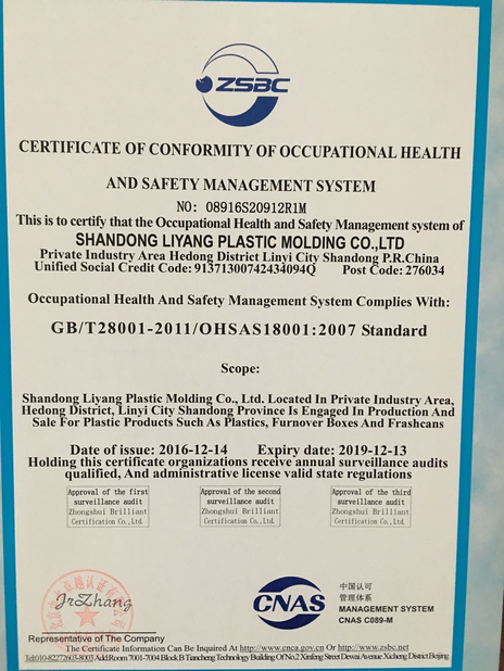 ประเทศจีน Shandong Liyang Plastic Molding Co., Ltd. รับรอง